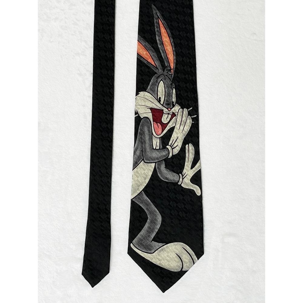 Bugs Bunny Neck Tie 1995 Looney Tunes Mania Grey Black White
